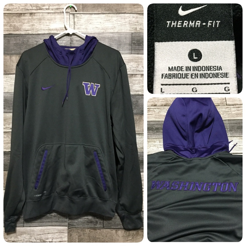 Nike Thermafit UW Huskies Hoodie Men’s L Gray Pullover University Of Washington